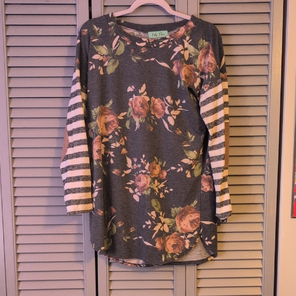 Filly Flair Charcoal Floral Long Sleeve Top